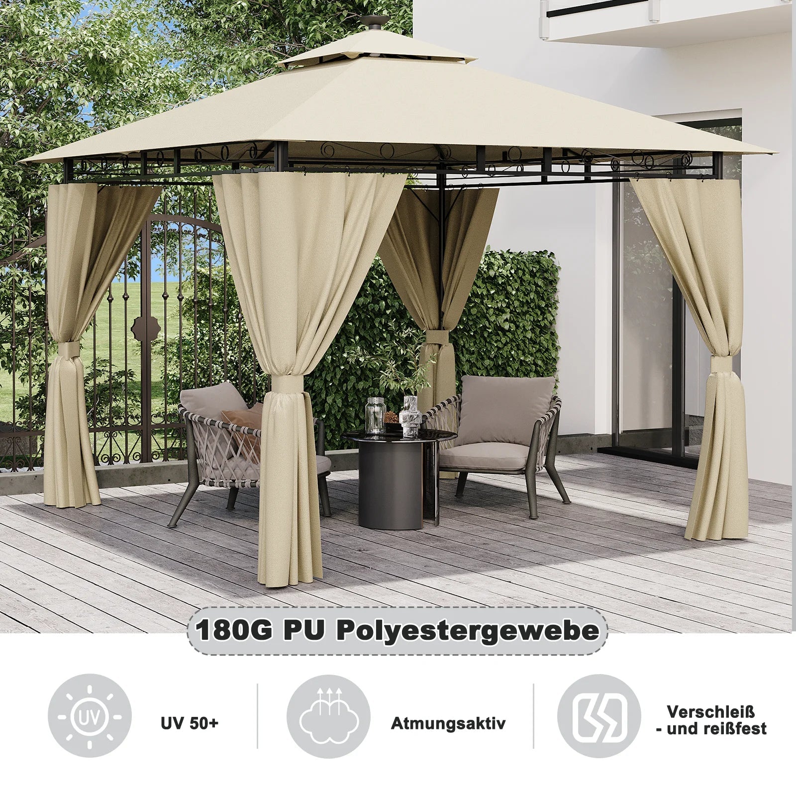 Devoko garden Pavilion 3x3 Meter Waterproof Deluxe Pavilion Party tent Metal Frame Double Wall Roof Design Nova Oria