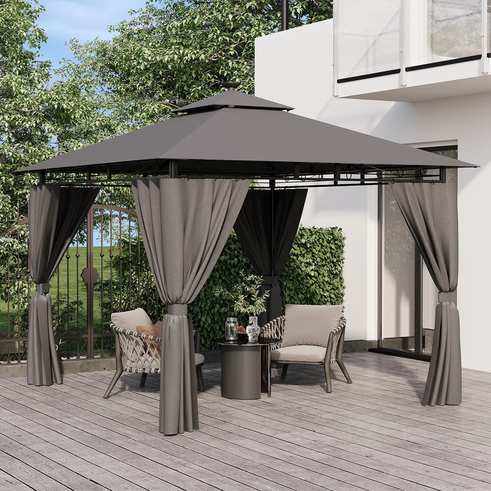 Devoko 3*3m Outdoor LED Light Pavilion Waterproof Sun Resistant Double Roof garden Roofing Nova Oria