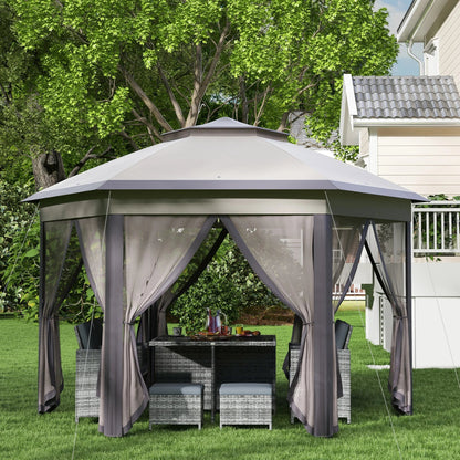 Outsunny garden pavilion folding pavilion with 6 sides double roof Coffee + beige Nova Oria