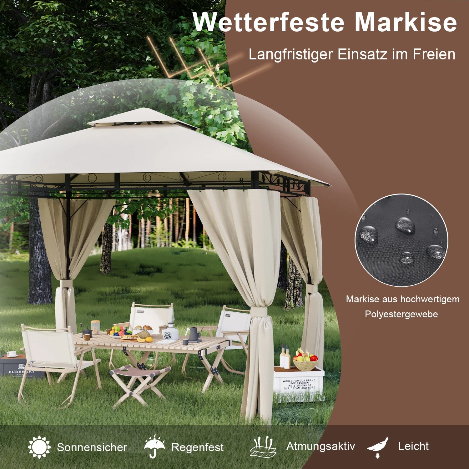 Devoko garden Pavilion 3x3 Meter Waterproof Deluxe Pavilion Party tent Metal Frame Double Wall Roof Design Nova Oria