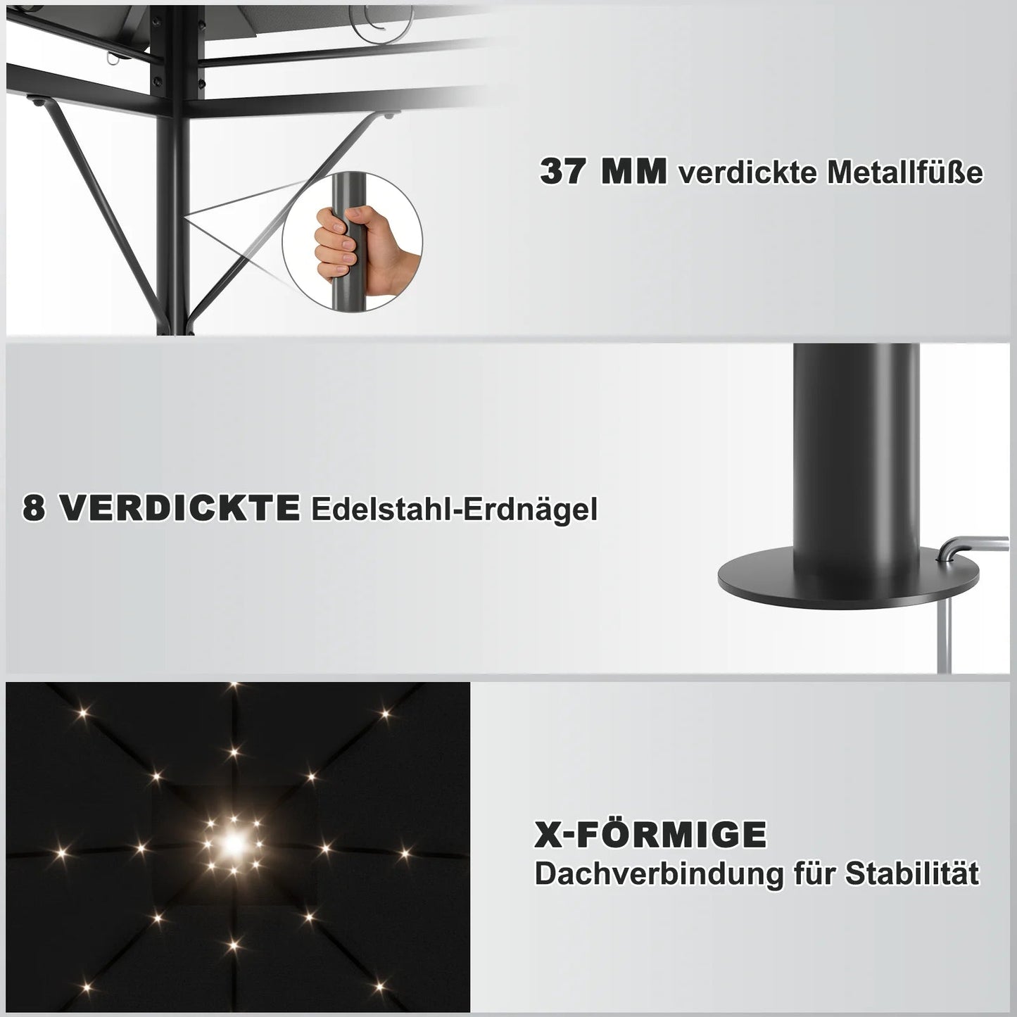 Devoko 3*3m Outdoor LED Light Pavilion Waterproof Sun Resistant Double Roof garden Roofing Nova Oria