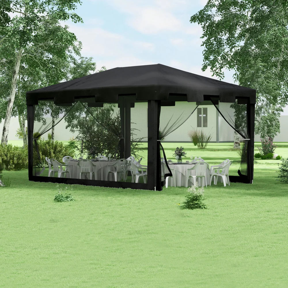 4x3m Garden Pavilion Party Tent with Mesh Side Walls, Metal PE Dark Grey for Balcony Terrace Parties & Outdoor Events Nova Oria
