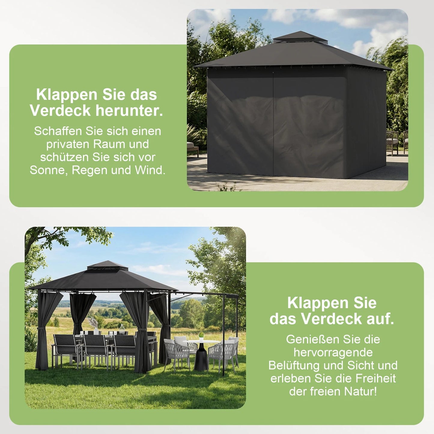 Devoko Premium pavilion with extendable side awning & double-layer roof incl. Mosquito net & Draperies for garden, Terrace Nova Oria