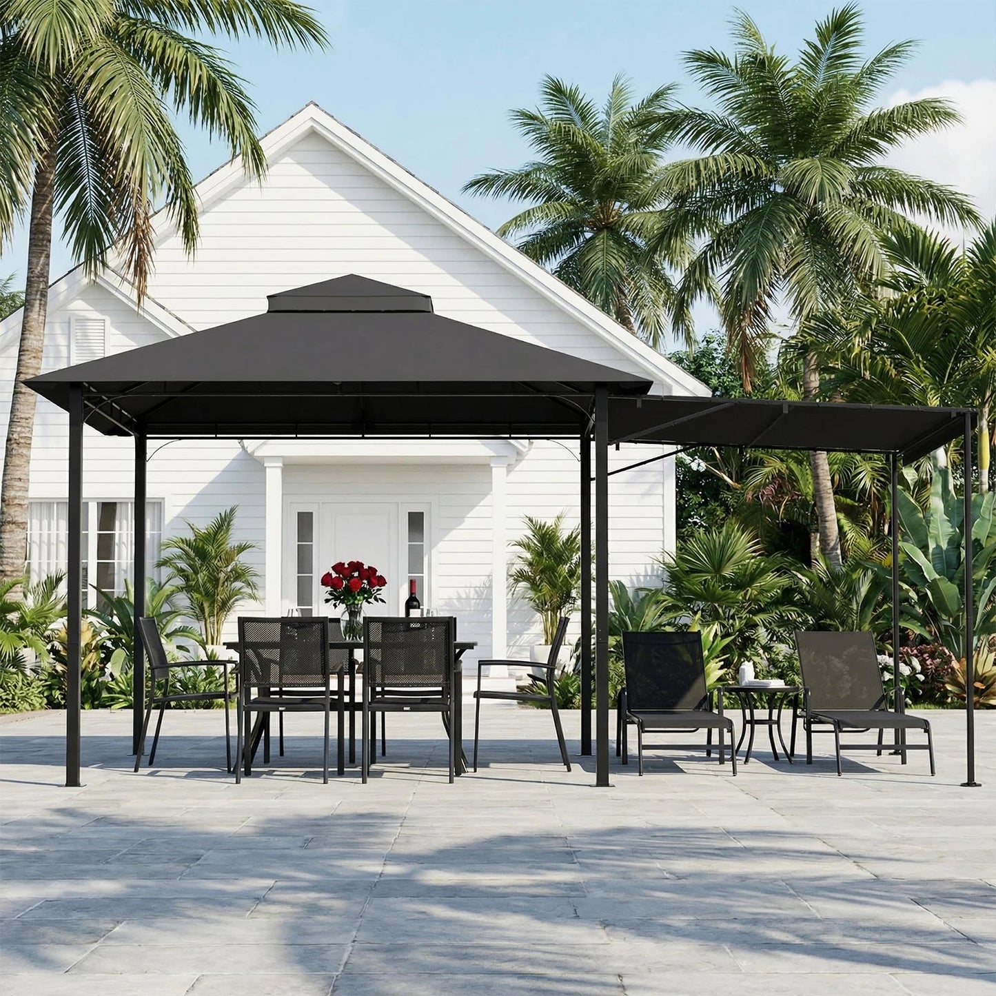 Devoko Premium pavilion with extendable side awning & double-layer roof incl. Mosquito net & Draperies for garden, Terrace Nova Oria