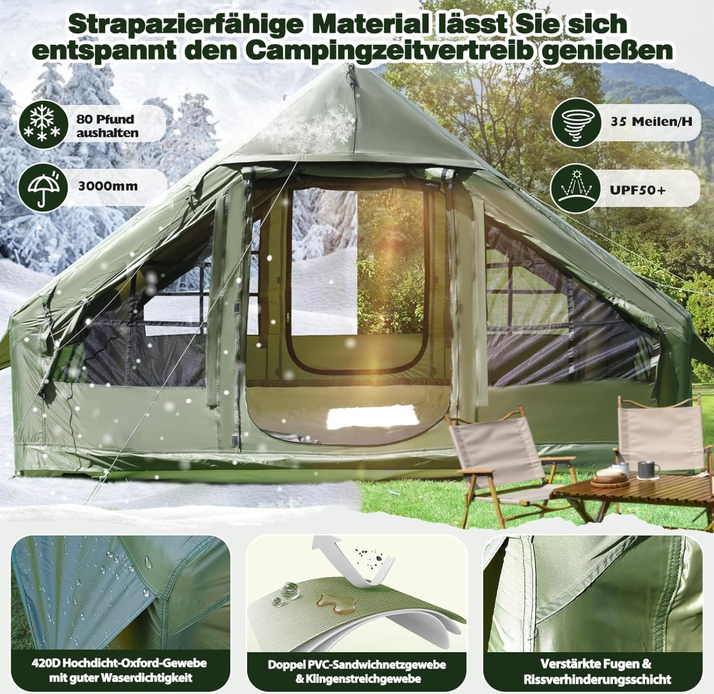 Tente Gonflable de Camping pour 4-6 Personnes Oria