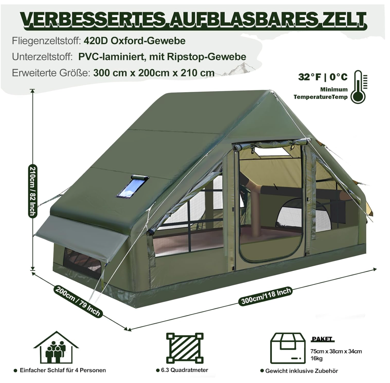 Tente Gonflable de Camping pour 4-6 Personnes Oria