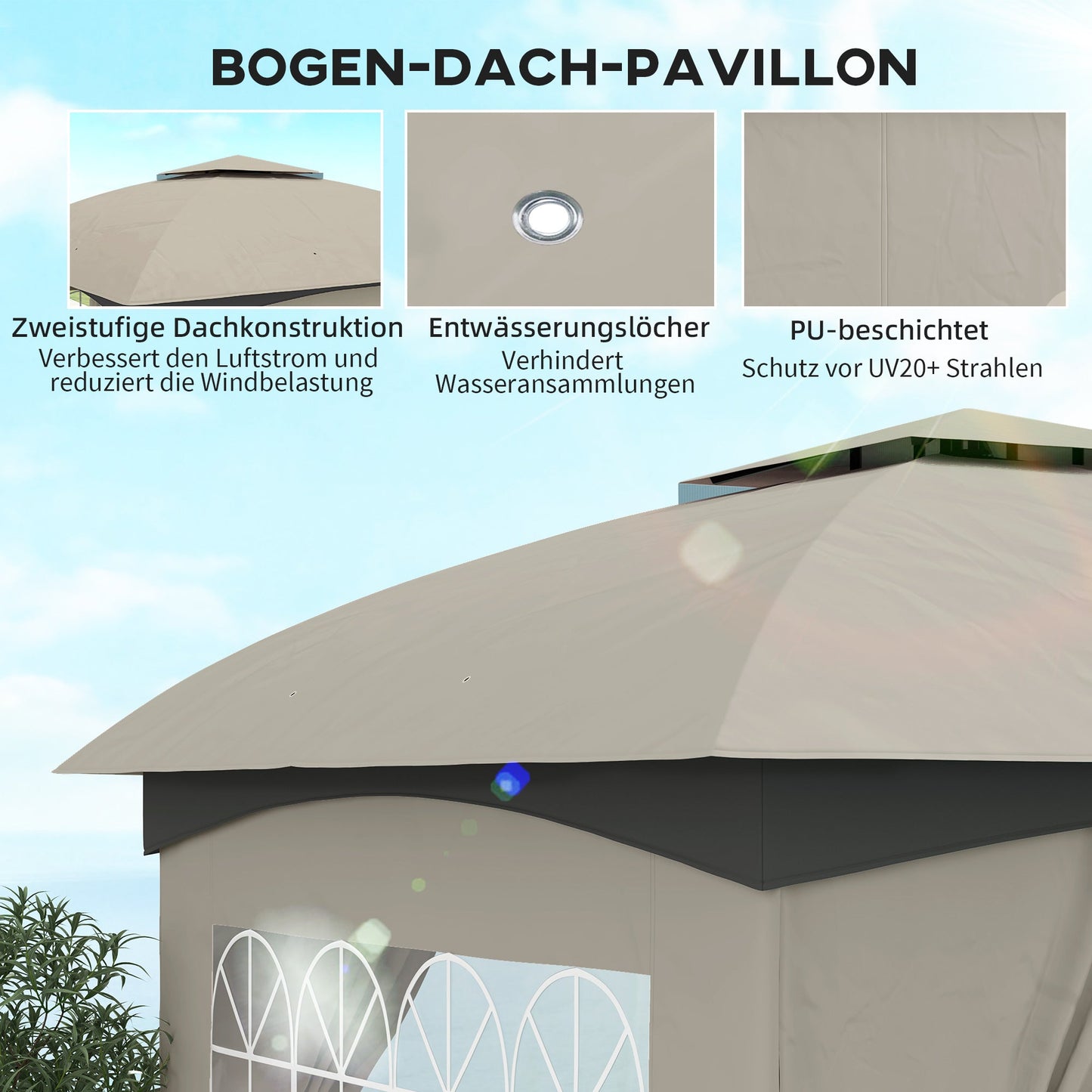 Outsunny Pavilion 3.4x3,4m water repellent garden pavilion with 4 side panels Nova Oria