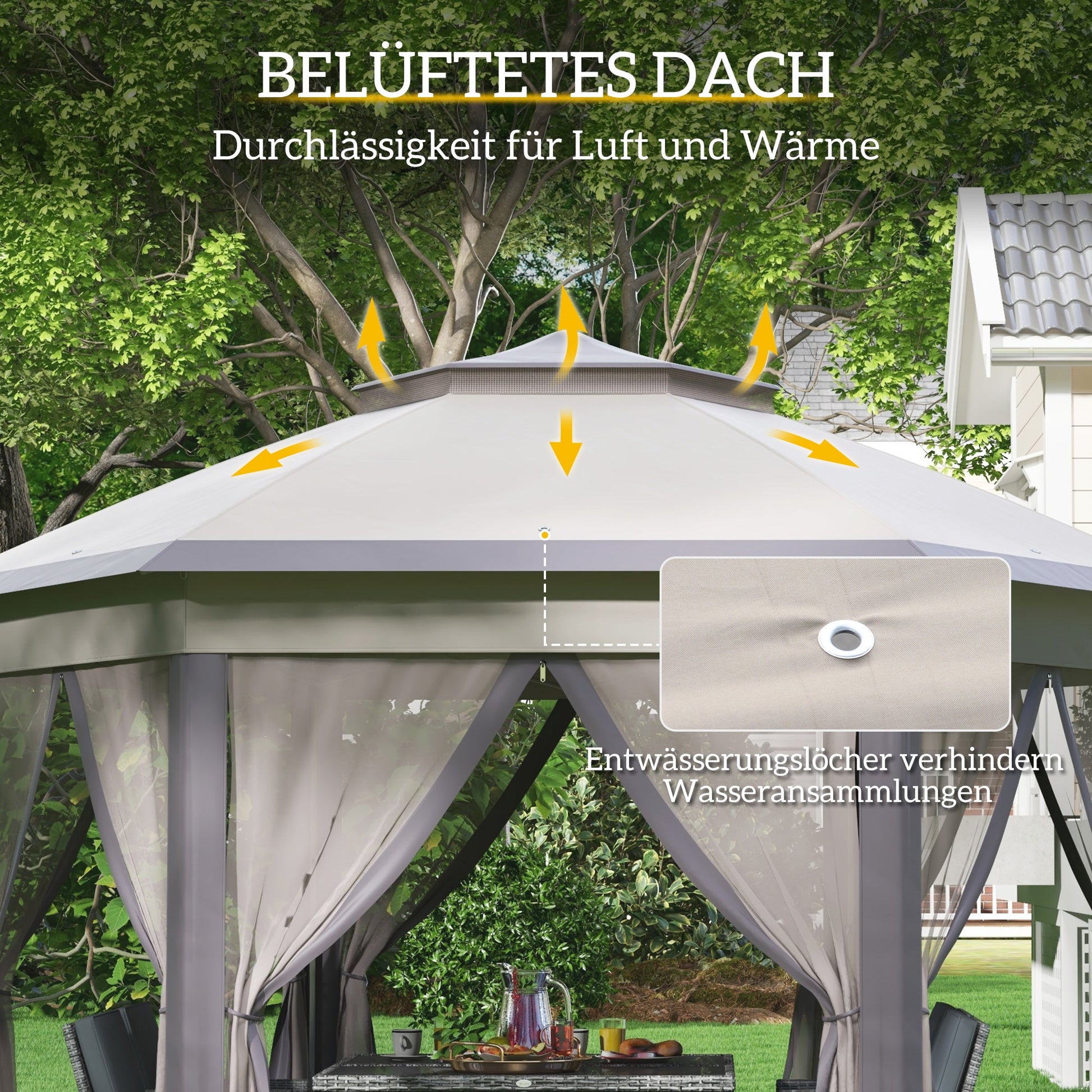 Outsunny garden pavilion folding pavilion with 6 sides double roof Coffee + beige Nova Oria