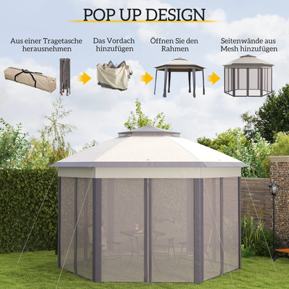 Outsunny garden pavilion folding pavilion with 6 sides double roof Coffee + beige Nova Oria