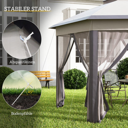Outsunny garden pavilion folding pavilion with 6 sides double roof Coffee + beige Nova Oria