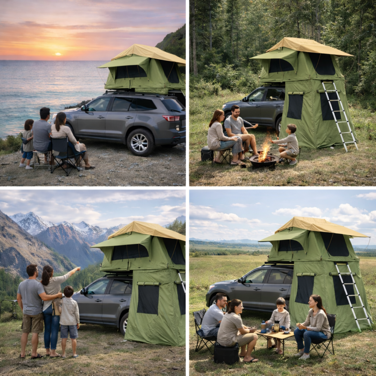 Tente de toit extensible Verte 3 places